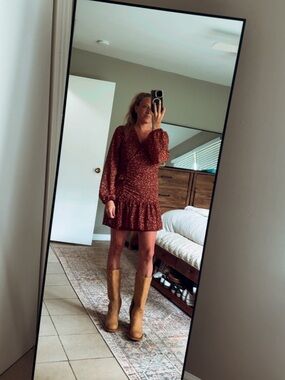 Lush Rust Floral Long Sleeve Mini Dress